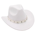 Elegante cappello da cowboy bianco con una fascia decorativa di perle e borchie - Bianco