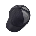 Detail of breathable black mesh back and curved brim on this solid baseball trucker cap - Adjustable / Black