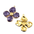 Purple enamel flower pendant and gold metal charm with ring for DIY jewelry making - Flower No.8 / 39x42mm / Purple