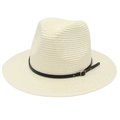 Cappello Panama classico in paglia crema con cinturino in pelle nera e borchie - Taglia Unica (Paglia Piatta) / Beige (Fascia in Pelle Nera)