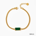 Gold chain bracelet featuring an emerald rectangle gemstone with lobster clasp and extender - Gold Green Stone Style (SBK121)