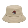 Beige cotton bucket hat featuring three cute red mushroom embroidery in a casual style - M (56-58cm) / Khaki