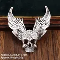 Gothic winged skull pirate brooch in vintage silver alloy with clear rhinestones - Antique Silver Winged Skull (XZ25151)