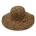 Classic leopard print fedora with wide brim and decorative bow made of wool felt fabric - M (56-58cm) / Khaki