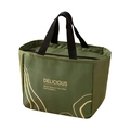 Olivgrüne isolierte Lunchtasche mit gelbem Druck und schwarzen Nylon-Handgriffen - Luxus Grüne Linien