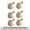 Set of 6 white 500ml ceramic milk tea pots with textured finish and hemp rope handle - 500ml/pc / White Jar Pot Set of 6 / 16.5cmx9cmx10.2cm