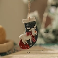 Christmas reindeer in black stocking resin hanging ornament, size 8cm x 5cm - Reindeer in Christmas Sock