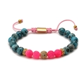 Handmade woven natural agate bracelet with blue jasper beads and adjustable pink cord - Blue Spot Stone