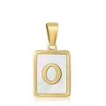 Golden square pendant with letter O and mother of pearl inlay on white background - Letter O