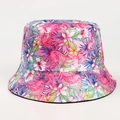 Wendbarer Damen Sonnenhut mit rosa Flamingo und tropischem Blumenmuster Druck - Tropischer Blumen Flamingo Druck / Rosa Flamingo