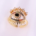 Verstellbarer goldener Evil Eye Ring mit bunten Zirkoniasteinen und Wimpern-Design - Einstellbar Offen / Wimpern-Böser-Blick-Stil (Stil 1)