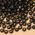 DIY black acrylic round beads with gold number engraving for jewelry making - 4x7mm Black With Gold Numbers (100pcs)