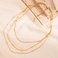 Three-layer 18K gold plated stainless steel snake chain necklace with round metal beads - Triple Layer Gold Round Bead Necklace (C408)