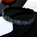 Baroque French headband with blue-grey crystals on black pleated velvet fabric - Navy Blue Rhinestone