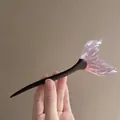 Minimalist ebony wood hair pin with a translucent lavender fishtail resin ornament - Pink Fish Tail Hair Stick