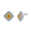 925 silver stud earrings with yellow square zircon and white micro-pave crystals - Stud Earrings / Yellow