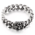 Detailed view of silver Cuban chain bracelet featuring a unique punk skull clasp design - Skull Fifteen / Silver