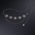 Macro detail of multi-layered silver metal sun flower waist chain belt with lobster clasp - Silver Sun Triple Layer