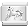 DIY stainless steel rectangular bracelet link featuring an embossed galloping horse design - 0186-silver-edged Steed