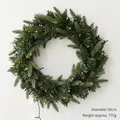 50cm diameter Christmas wreath with green pine needles and warm white LED lights - 50CM PE Leaf Wreath (With Lights)
