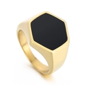 Anillo hexagonal vintage de hombre en oro con incrustación de esmalte negro pulido - US 7 / Dorado (KR105856-KFC)