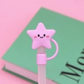 Pink smiling star silicone straw cover for 10mm tumbler straws with dustproof cap - Pink Star / 10mm
