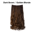 Dark brown and golden blonde wavy synthetic hair extensions with five clips - Dark Brown / Golden Blonde
