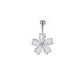 Silver stainless steel belly ring with clear cubic zirconia five-petal flower design - XY-20 Clear Five-Petal Flower