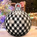 Large PVC inflatable Christmas ball with black and white buffalo plaid pattern and LED light - Black White Grid