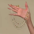 Collar de perlas multicapa con piedras preciosas de colores y cierre dorado a la mano - Collar - Dorado