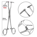 Dettaglio della pinza per piercing autobloccante in acciaio inox da 16cm con foro 0,23cm - Lunghe pinze per piercing a tubo d'ago