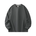 Minimalist dark grey crew neck sweatshirt with ribbed cuffs and drop shoulder style - L / Gray