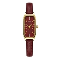 Montre à quartz rectangulaire dorée avec bracelet en cuir rouge foncé pour femme - Style Rectangulaire Simple (13067)
