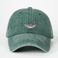Vintage dark green washed cotton baseball cap with shark embroidery and adjustable strap - Dark Green