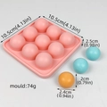 Pink 9-cavity silicone mold showing detailed dimensions for spherical ice and candy - 9 Holes Large With Lid Ball Diameter 24mm