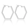 Polished silver geometric hexagonal stainless steel hoop earrings with snap closure - Hexagon / Steel