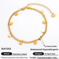 Tobillera de acero inoxidable chapado en oro de 18k con colgantes redondos y SL41252 - Colgante de Disco Redondo