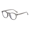 Retro round grey translucent glasses frame with silver rivet accents in a side view - Light Clear Grey Anti-Blue Light