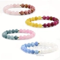 Beaded bracelet set with 0.8cm natural stones in pink, yellow, and blue colors - 4-Piece Set Style 2