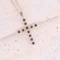18K gold plated cross pendant necklace with blue cubic zirconia on stone background - 6# Royal Blue