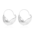Silver boat-shaped arc earrings with a polished folding leaf design for women - Abstract Wave Style (7273) / Silver