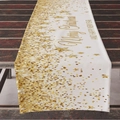 White linen Christmas table runner featuring golden glitter stars and festive greetings - 33*183cm / ZQ04-10 (White Gold Text Stars)