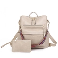 Beige PU leather backpack set for women with matching coin purse and gold hardware - Off White