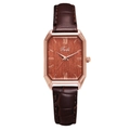 Detail of vintage square quartz watch with brown leather strap and rose gold case - Brown Watch