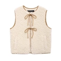 White fleece vest with khaki trim and double tie-front closure in a cozy minimalist style - XS / Apricot