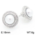 Silver bead pearl stud earrings with 18mm diameter and refined vintage textured rim - 18mm / Style E Steel Color