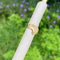 Detail of 18K gold-plated adjustable ring with vertical brushed texture finish - Brushed Half Moon Irregular Style
