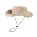 Khaki outdoor wide brim sun hat with TravellerS embroidery and adjustable wind cord - Rattan Style / Beige