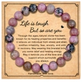 Pink and black 8mm tourmaline bead bracelet with inspirational gift card for friendship - 8mm Beads With Card / Pink Rhodonite
