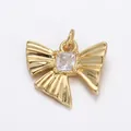 Exquisite 18K gold-plated butterfly pendant with square white zircon and ring connector - Gold Square Zircon Bow Pendant(YSN009-04)